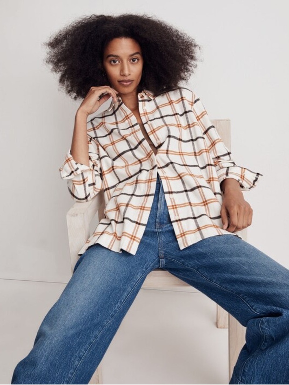 Madewell Flannel Oversized Boyfriend Shirt in Plaid Sz XS